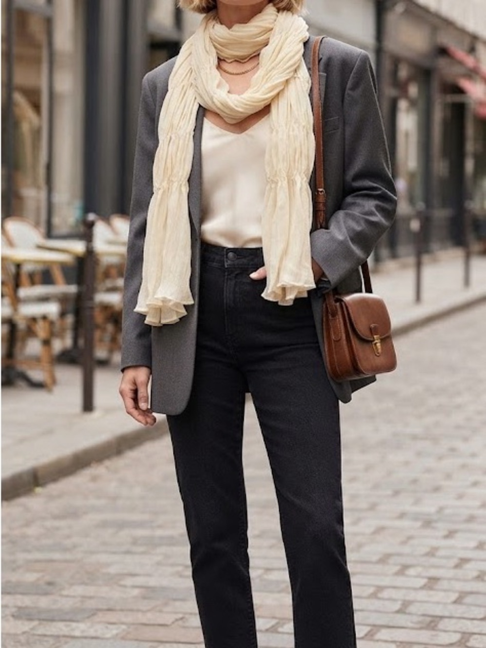 Anne Klein Cream Lightweight Ruffled Scarf Shawl Wrap